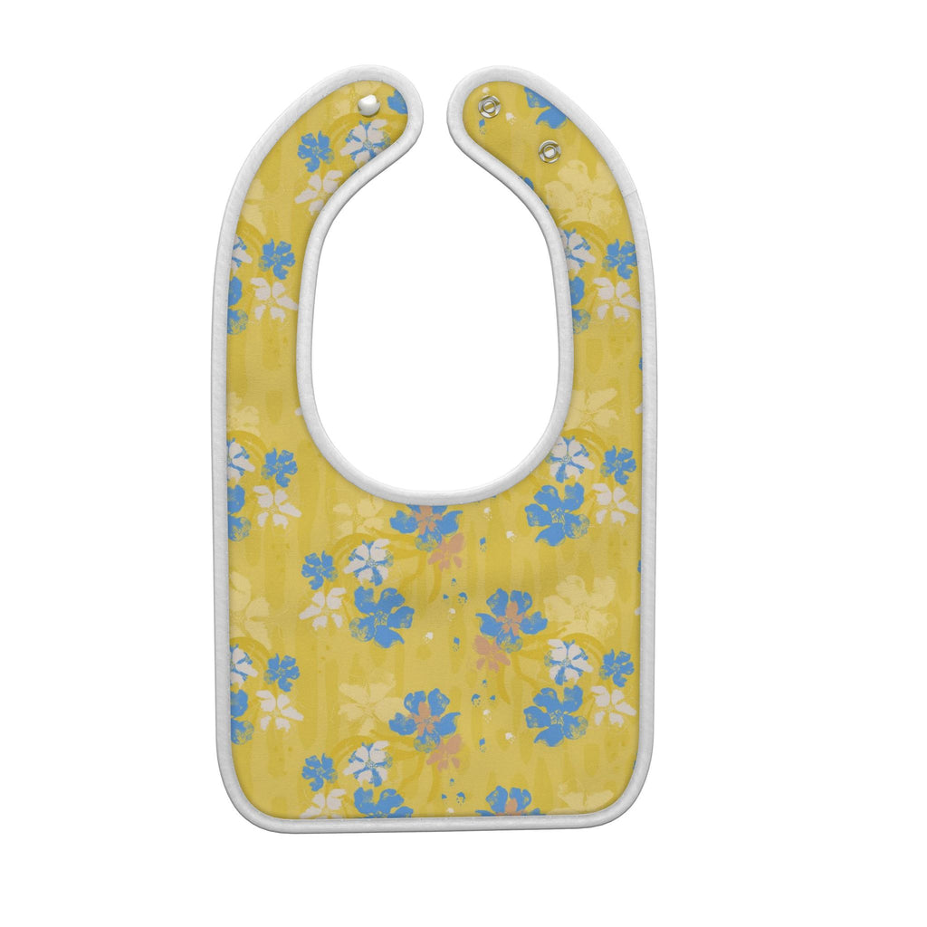 Premium Baby Bib tropical flower dream bright yellow/ blue