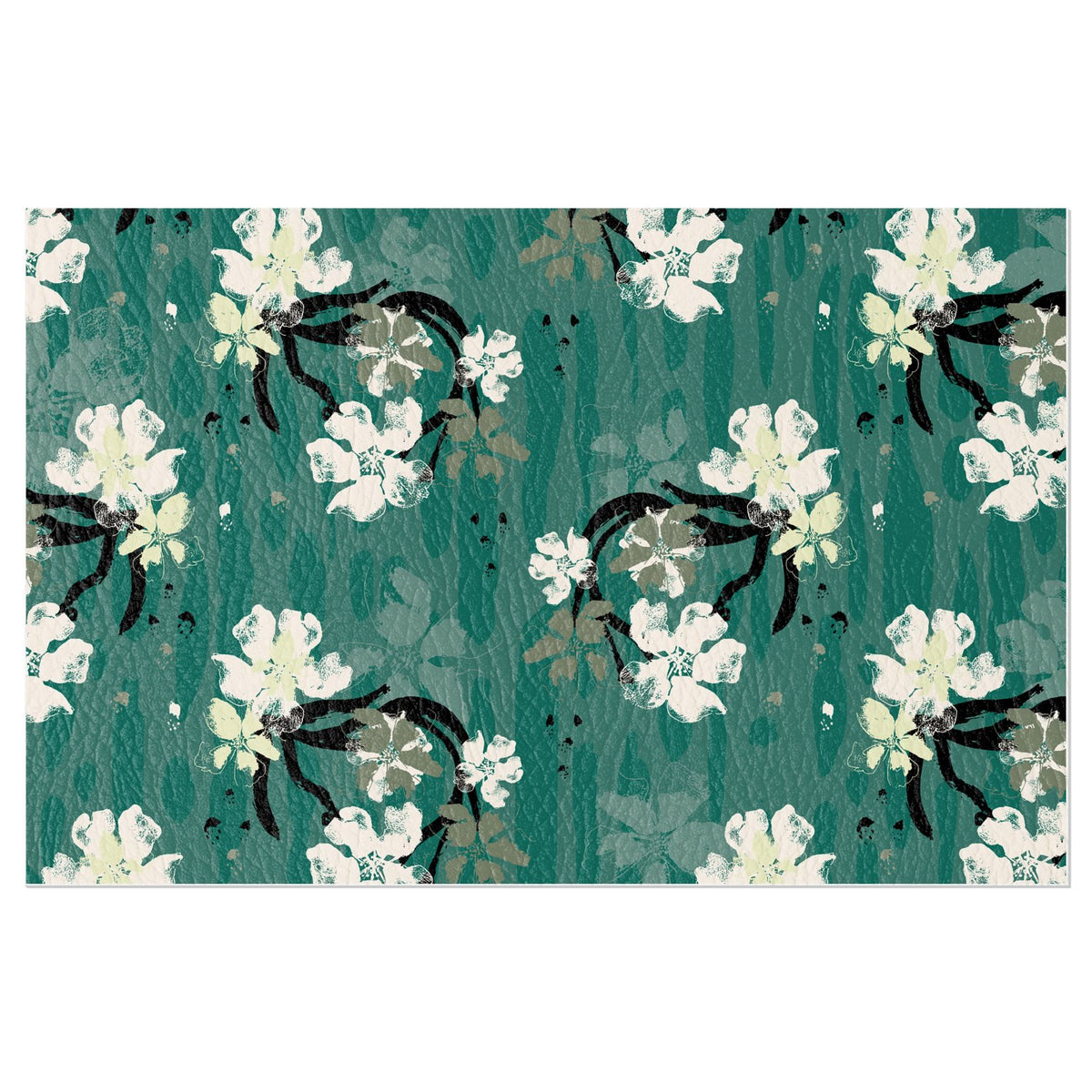 Vinyl Placemats tropical flower white / emerald